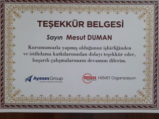 tesekkur belgesi organizasyon ayeses group