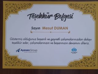 tesekkur belgesi sultangazi ayeses group
