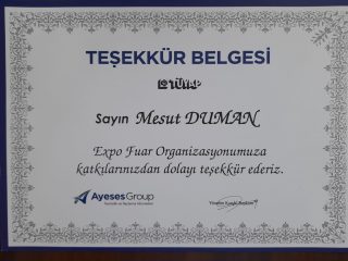 tesekkur belgesi tuyap ayeses group